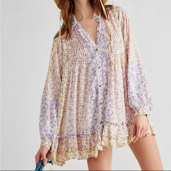 Free People Lost In You Patchwork Tunic Mini Dress - Picture 3 of 10